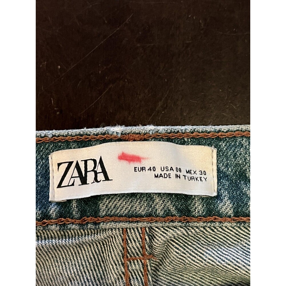 Zara Jeans Womens 8 Blue Medium Wash High Rise Flare Distressed Raw Hem Denim - Picture 7 of 8